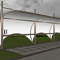 Modern Bus Shelter With White Canopy Metal Frame And Stone Pavement