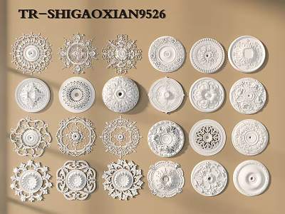 White Circular Decorative Components With Various Ornamental Patterns For Ceiling 3d model