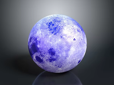 Luminous Purple Moon Model With Detailed Surface Texture And Reflective Base 3d model
