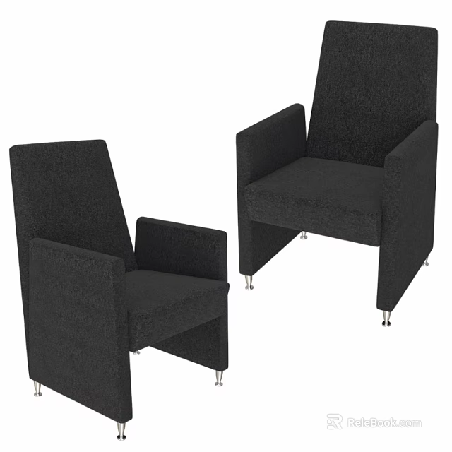 Pair of Black Modern Armchairs with Upholstered Fabric and Metal Legs 3d model 
