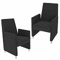 Pair of Black Modern Armchairs with Upholstered Fabric and Metal Legs