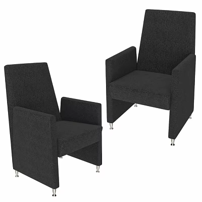 Pair of Black Modern Armchairs with Upholstered Fabric and Metal Legs 3d model