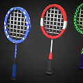 Vibrant Badminton Rackets In Blue Red Green With Decorative Dots And Stripes