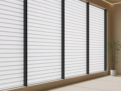 White Window Blinds With Black Frames In Modern Interior Space With Potted Plant 3d model