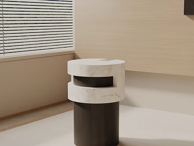 Modern Two Tier Side Table With White Marble Layers And Black Base 3d model