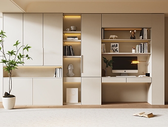 Modern Bookcase Cream Bookcase Wardrobe 3d model