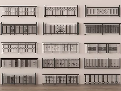 Diverse Wrought Iron Railing Collection With Various Designs For Balcony And Staircase 3d model