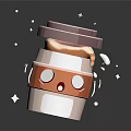 Cute Anthropomorphic Cartoon Bottle With Pink Lid White Orange Body And Sparkles On Dark Background