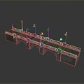 Detailed Stone Bridge Model With Multiple Arches And Street Lamps On Sides