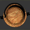 Wooden Bucket With Black Rope Handle And Natural Wood Grain Details