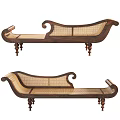 Vintage Wooden Chaise Lounge With Rattan Seat And Carved Armrests Design