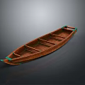 Traditional Brown Wooden Boat With Green Accents Seating Planks On Dark Background