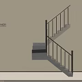 Modern Designer Staircase With Black Railings Gray Steps And Beige Wall