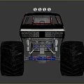 Black Monster Truck With Flame Graphics Large Off Road Tires And Roof Mounted Lights