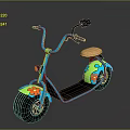 Colorful Bicycle With Green And Blue Frame Orange Seat And Floral Patterns On Wheels