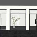 Modern Glass Double Doors With Black Frames And Decorative Plant In Interior Space