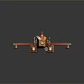 Cute Orange Cartoon Airplane With Small Animal Character And Propeller Wings