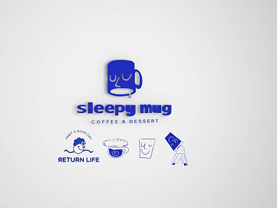 Sleepy Mug Coffee And Dessert Brand Logo With Cup And Dessert Icons 3d model
