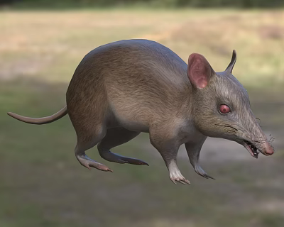 Wild Reptile With Brown Body Large Ears Red Eyes Pointed Snout Slender Tail In Grassland 3d model