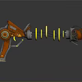 Futuristic Mechanical Weapon With Orange Silver Spring And Circular Components 3d model
