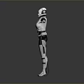Futuristic Helmeted Robot Character With White Armor Black Accents Standing Pose And Extended Arms