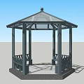 Octagonal Gazebo With Glass Roof Black Pillars Benches And Stone Base