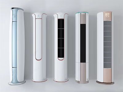 Five Modern Tower Air Conditioner Fans With Sleek Designs And Various Color Finishes 3d model