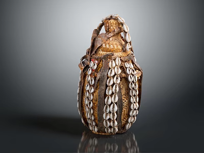 Artisanal Decorative Household Item With Brown And White Shell Decorations And Woven Texture Design 3d model