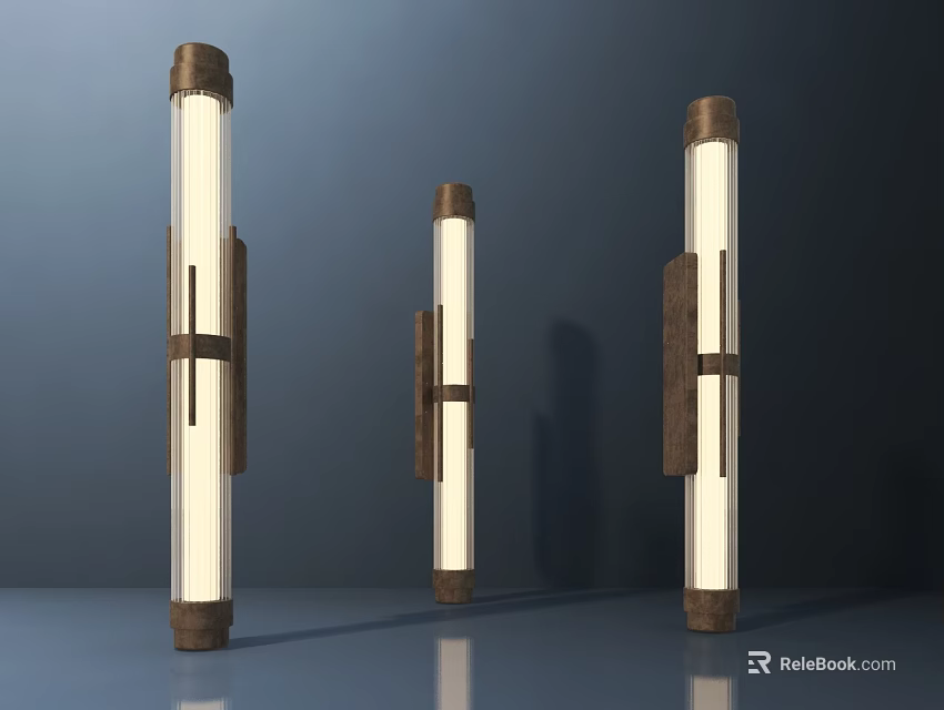 Modern Three Cylindrical Wooden Wall Lamps With White Shades And Sleek Design 3d model 