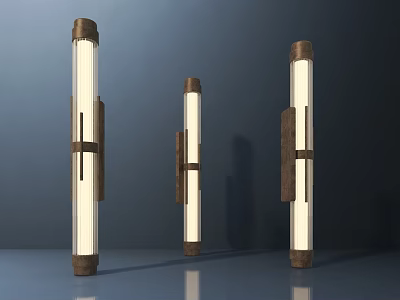 Modern Three Cylindrical Wooden Wall Lamps With White Shades And Sleek Design 3d model