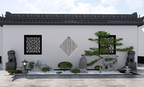 Chinese style landscape sketch courtyard landscape 3d model