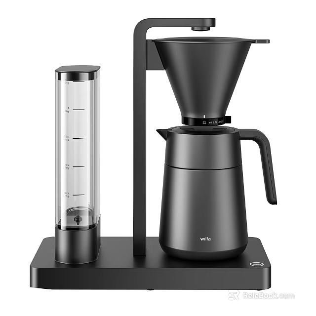 Modern Black Kitchen Coffee Maker With Transparent Water Tank Funnel And Kettle 3d model 