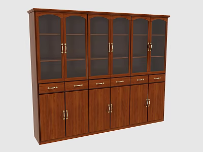 Wooden File Cabinet With Glass Doors And Drawers For Office Storage 3d model