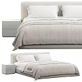 Modern Minimalist Bedroom Bed With Light Bedding White Pillows And Nightstand