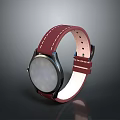 Smartwatch Electronic Device With Red Leather Strap Round Dial And Modern Design