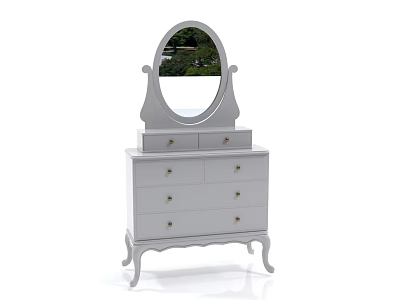Elegant Oval Mirror Placed On White Dresser With Drawers For Bedroom Decor 3d model