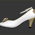 White High Heels With Golden Bow Pearl Strap And Quilted Design