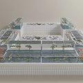 Large Aquarium Display With Multiple Glass Fish Tanks Filled With Aquatic Life And Tiled Base