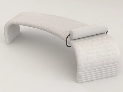 Modern White Sofa Bench with Curved Design and Striped Stitching Roll Cushion 3d model