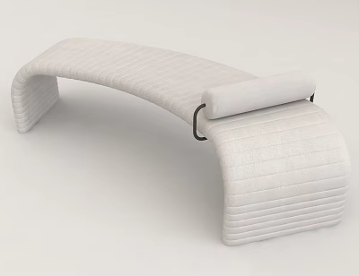Modern White Sofa Bench with Curved Design and Striped Stitching Roll Cushion 3d model
