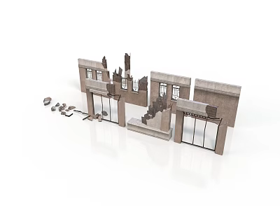 Damaged Miniature Architectural Building Model With Windows Doors And Scattered Parts 3d model