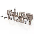 Damaged Miniature Architectural Building Model With Windows Doors And Scattered Parts