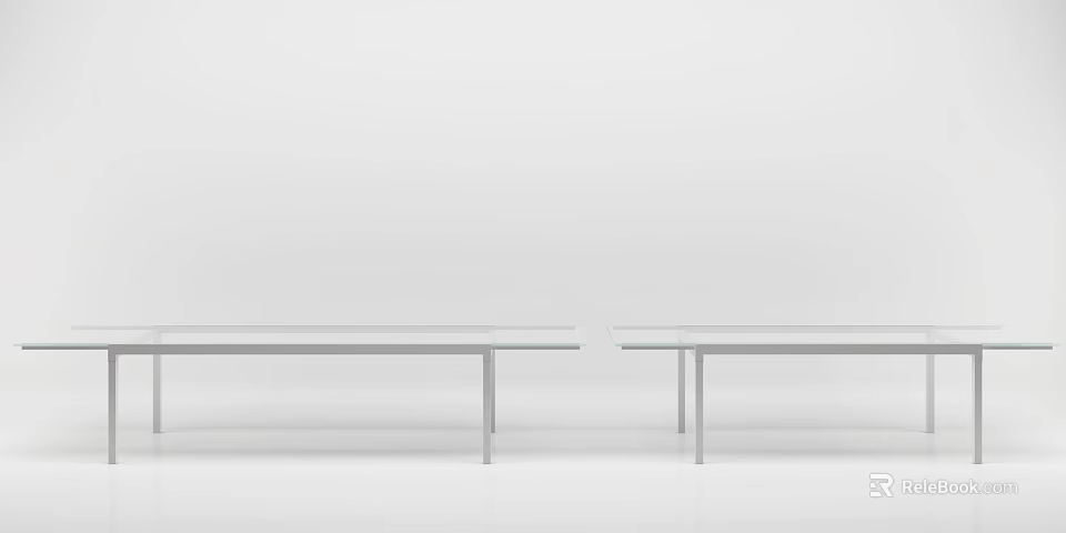Two Modern Minimalist Long Tables With Metal Legs In White Background 3d model 