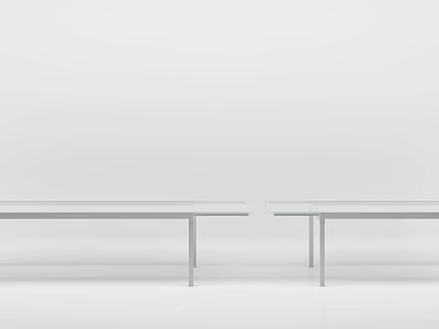 Two Modern Minimalist Long Tables With Metal Legs In White Background 3d model