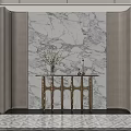 Elegant Foyer Entryway Interior With Marble Wall Gold Console Table And Patterned Rug