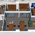 Public Office Space Design With Meeting Tables Chairs Potted Plants And Storage Cabinets