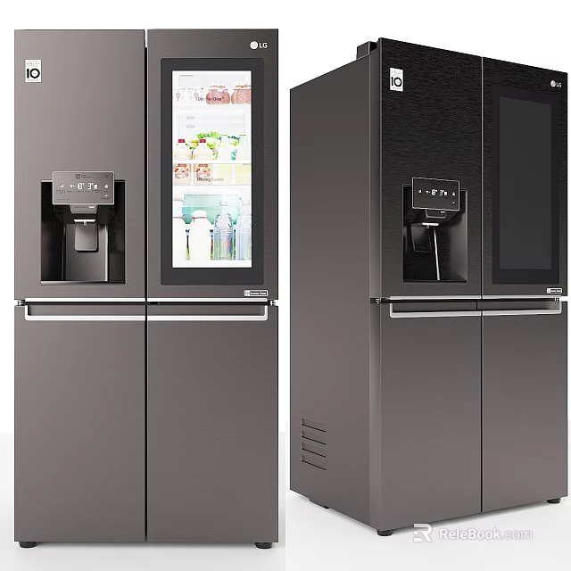 Sleek Black Kitchen Refrigerators With Ice And Water Dispensers And Glass Door 3d model 