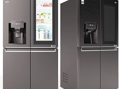 Sleek Black Kitchen Refrigerators With Ice And Water Dispensers And Glass Door 3d model