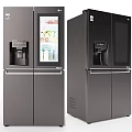 Sleek Black Kitchen Refrigerators With Ice And Water Dispensers And Glass Door
