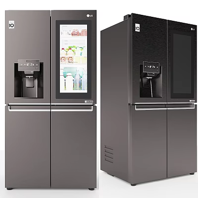 Sleek Black Kitchen Refrigerators With Ice And Water Dispensers And Glass Door 3d model